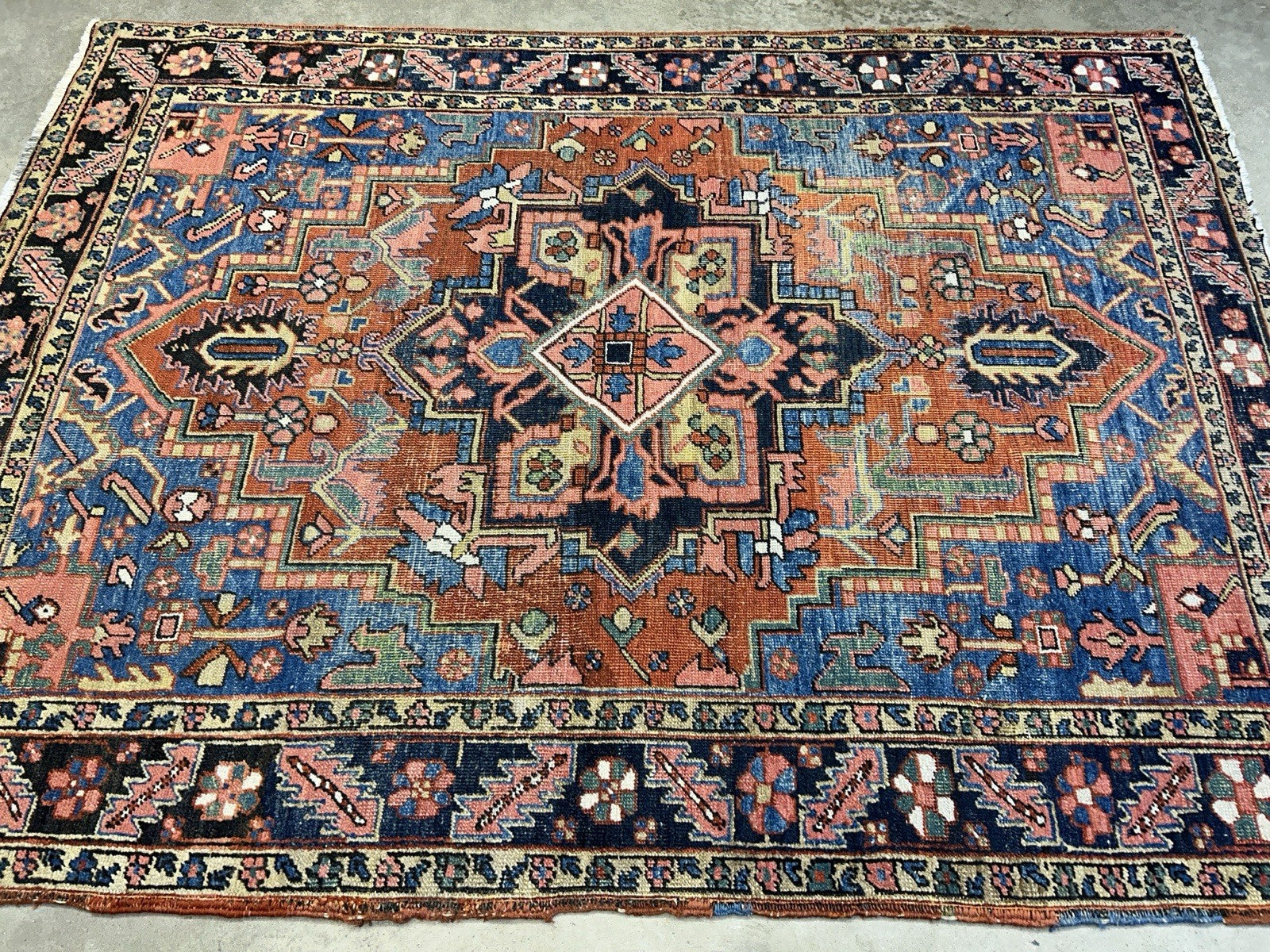 Collector Item- 5’x6’10” Antique Hand-Knotted 100% Wool Pile Serapie Area Rug