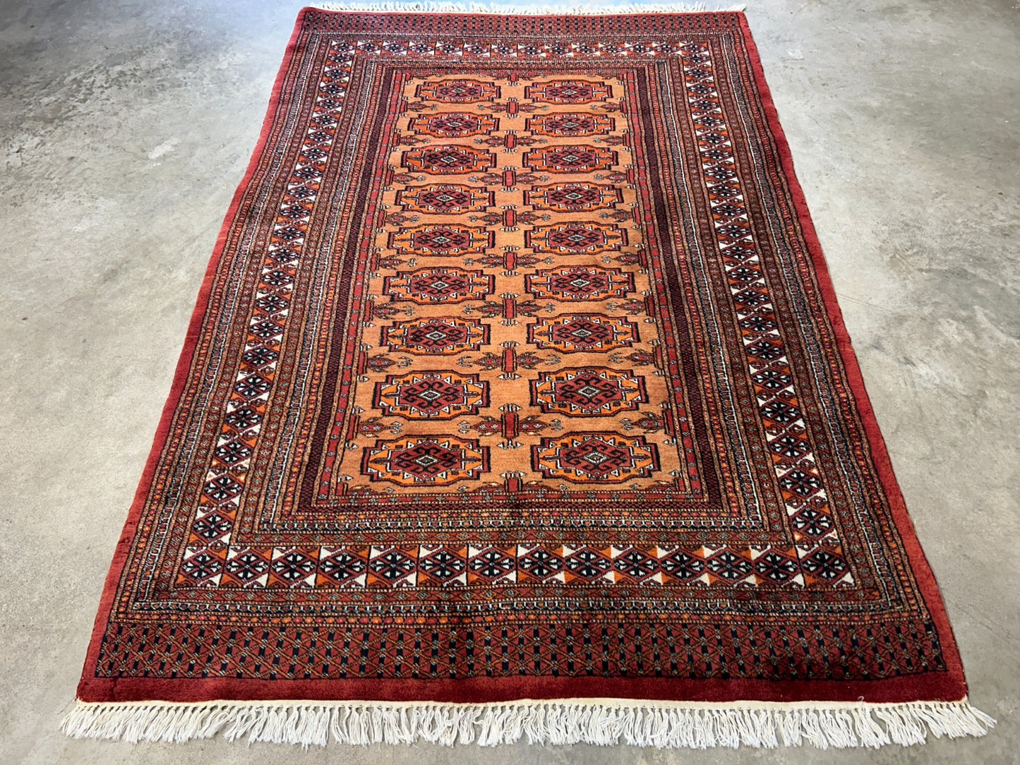 4'2"x6' Hand-Knotted 100% Wool Bokhara Area Rug - Carpet
