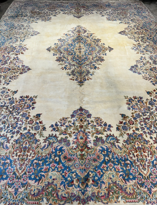 10'11"x14'9" Hand-Knotted 100% Wool Pile Kermane Area Rug - Carpet