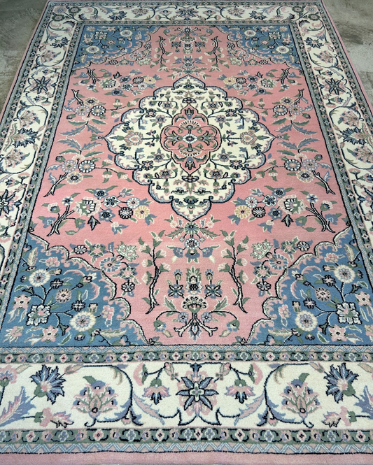 6'2"x8'10" Hand-Knotted 100% Wool Pile Tabrize Design Carpet - Area Rug