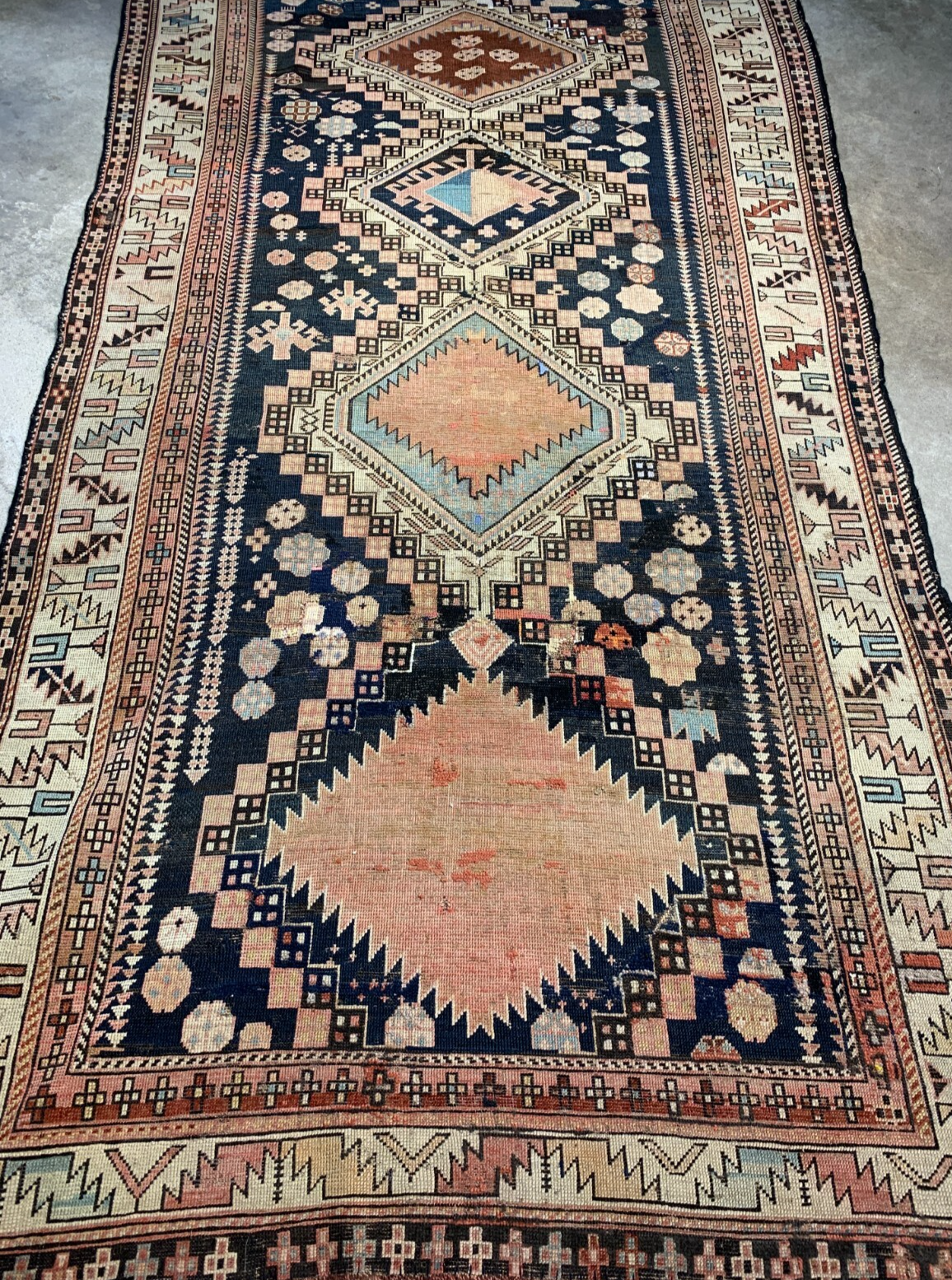 4'9"x10'2" Collector Antique Hand-Knotted 100% Wool Pile Caucasian Rug
