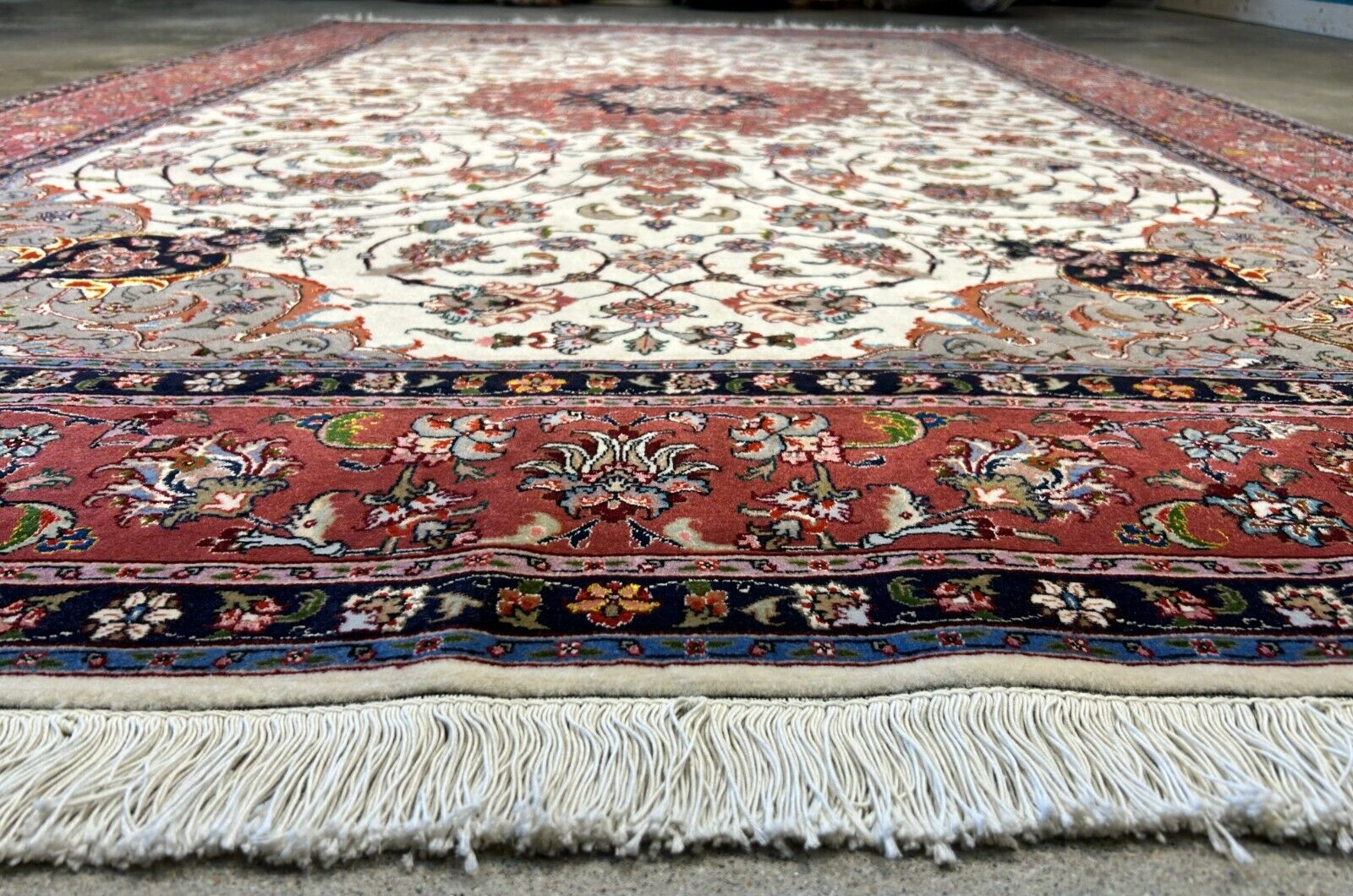 6'2"x9'3" Fine Hand-Knotted Wool & Silk Blend Tabrize Carpet - Area Rug