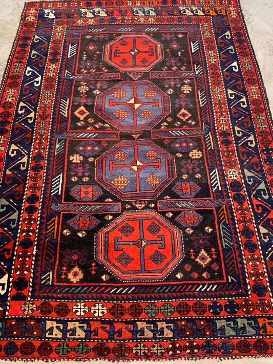 4'7"x6'5" Collector Antique Fine Baby Lamb Wool Caucasian Area Rug