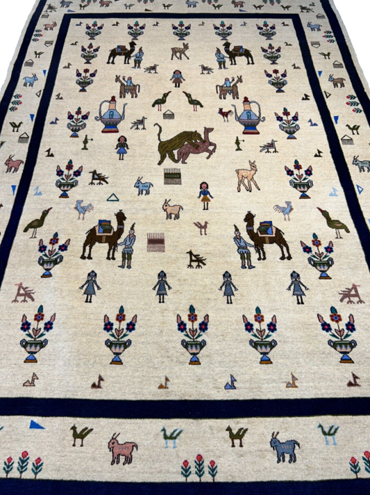 6'3"x9'4" Hand-Knotted 100% Wool Pile Gabeh Carpet - Area Rug