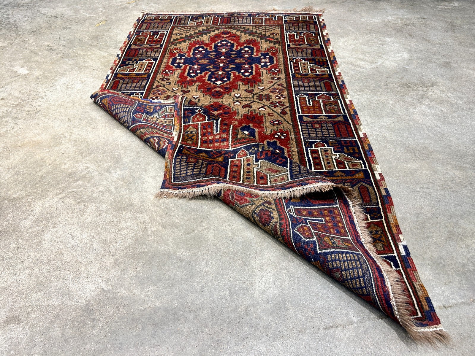 3'x4'2" Antique Hand-Knotted 100% Wool Pile Afghan Rug