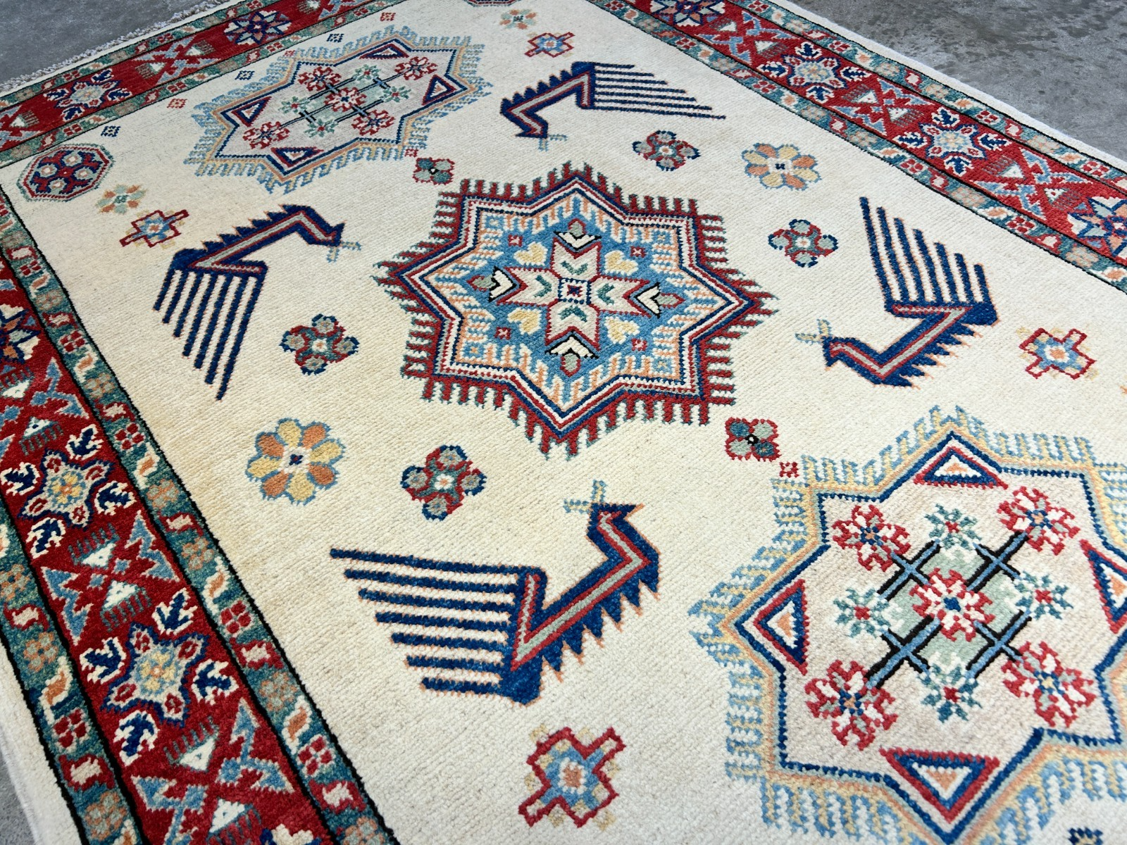 3'5"x4'9" Fine Hand-Knotted 100% Wool Pile Kazak Rug