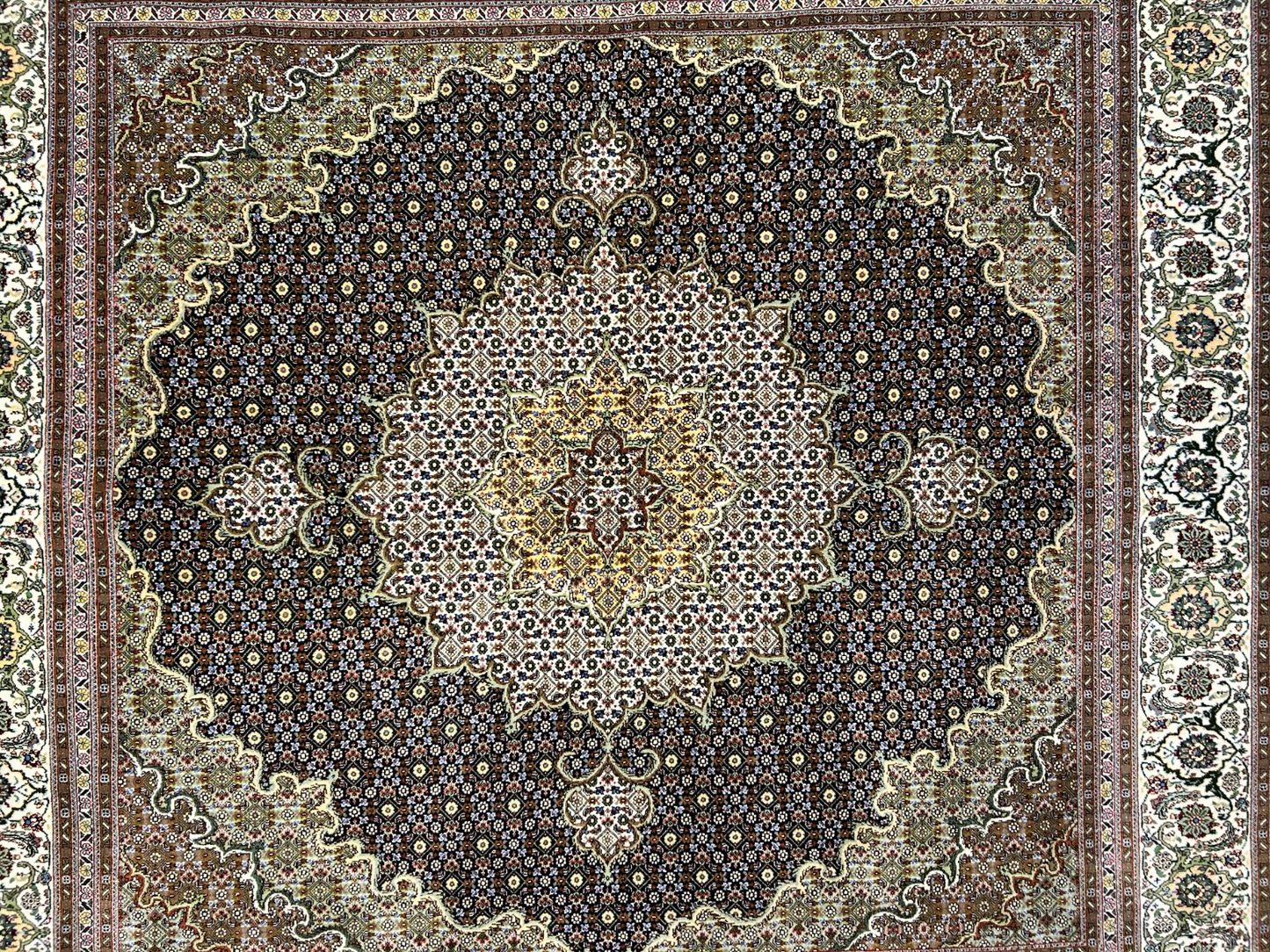 6'6"x6'8" Very Fine Hand-Knotted Wool & Silk Tabrize Rug