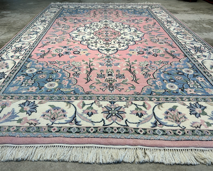 6'2"x8'10" Hand-Knotted 100% Wool Pile Tabrize Design Carpet - Area Rug