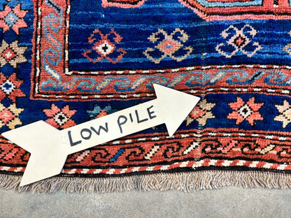 Collector Item - 4'1"x7'3" Antique Hand-Knotted 100% Wool Pile Russian Kazak Rug