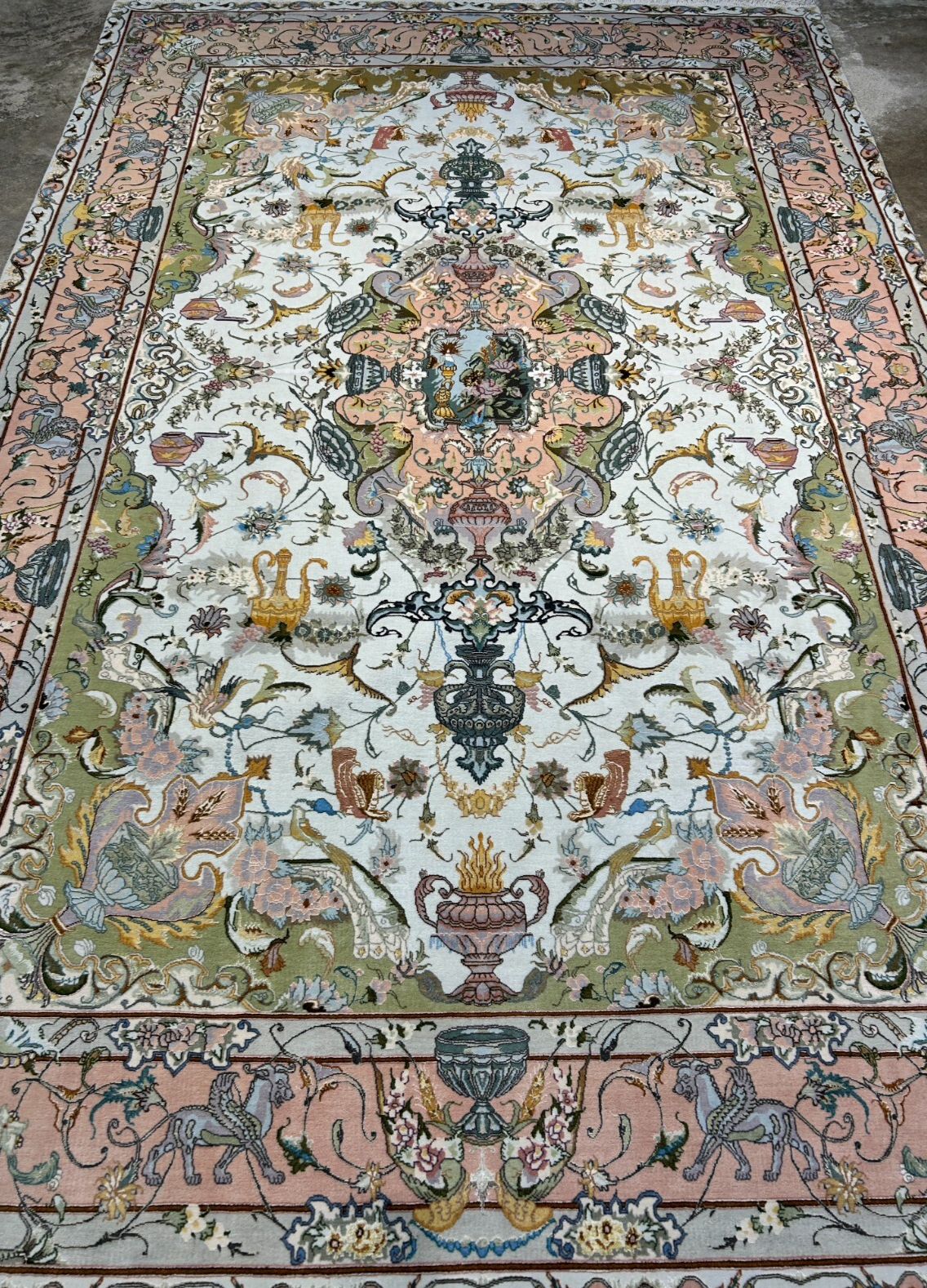 6'8"x10' Very-Fine Hand-Knotted Wool & Silk Blend Tabrize Carpet - Area Rug