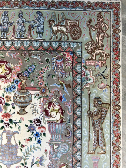 6'6"x10'2" Extra-Fine Hand-Knotted Wool & Silk Blend Tabrize Carpet - Area Rug