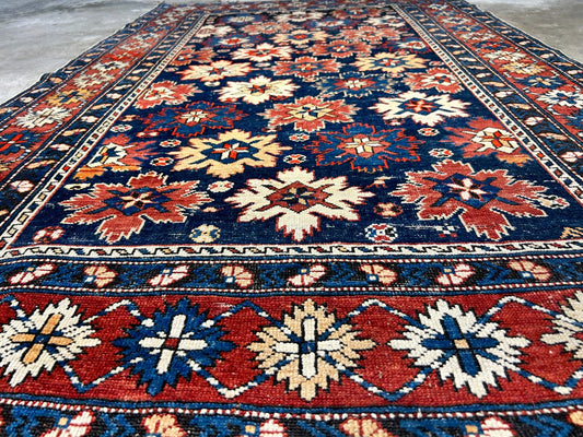 Collector Item -  4'x6'3" Antique Hand-Knotted 100% Wool Pile Kazak Rug