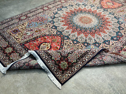 6'8"x10'7" Fine Hand-Knotted Wool & Silk Blend Tabrize Carpet - Area Rug