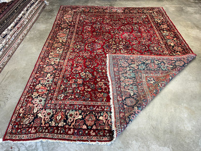 8'10"x12'2" Antique Fine Lamb Wool Sarouke Rug Hand-knotted Carpet