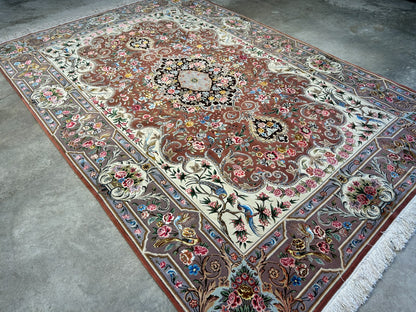6'9"x9'10" Extra-Fine Hand-Knotted Wool & Silk Blend Tabrize Carpet - Area Rug