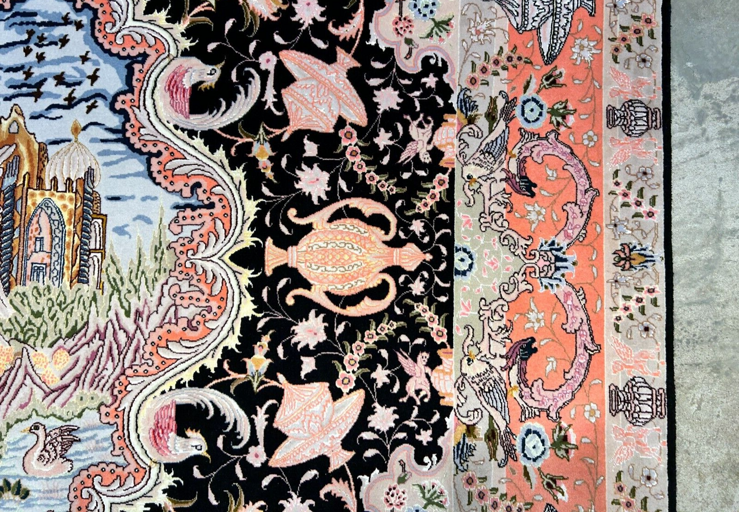 6'8"x10'3" Very-Fine Hand-Knotted Wool & Silk Blend Tabrize Carpet - Area Rug