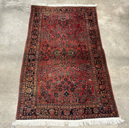 4'9”x6’3” Antique Fine Wool Sarouke Rug Hand-knotted Carpet