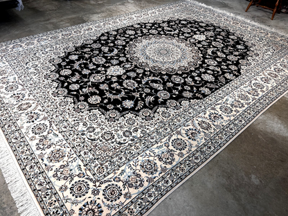  8'3"x11'10'' Very Fine Silk & Wool Habibian Naine Area Rug - Area Carpet