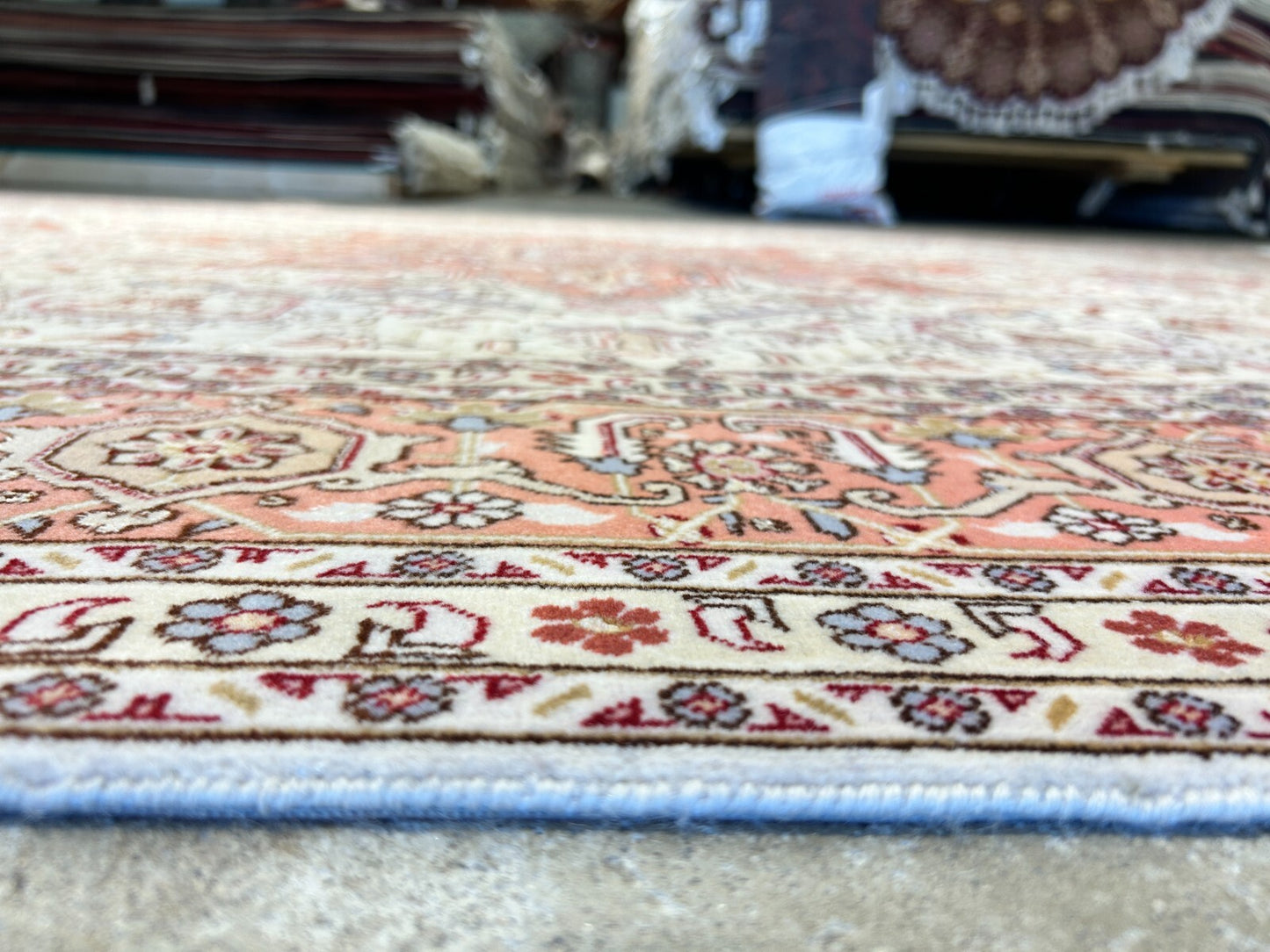 6'7"x9'10" Fine Hand-Knotted Wool & Silk Blend Tabrize Herize Carpet - Area Rug