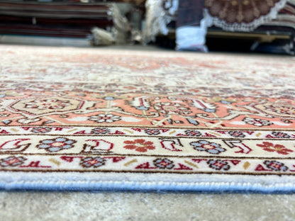 6'7"x9'10" Fine Hand-Knotted Wool & Silk Blend Tabrize Herize Carpet - Area Rug