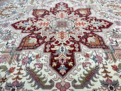6'8"x10' Fine Hand-Knotted Wool & Silk Blend Tabrize Herize Carpet - Area Rug