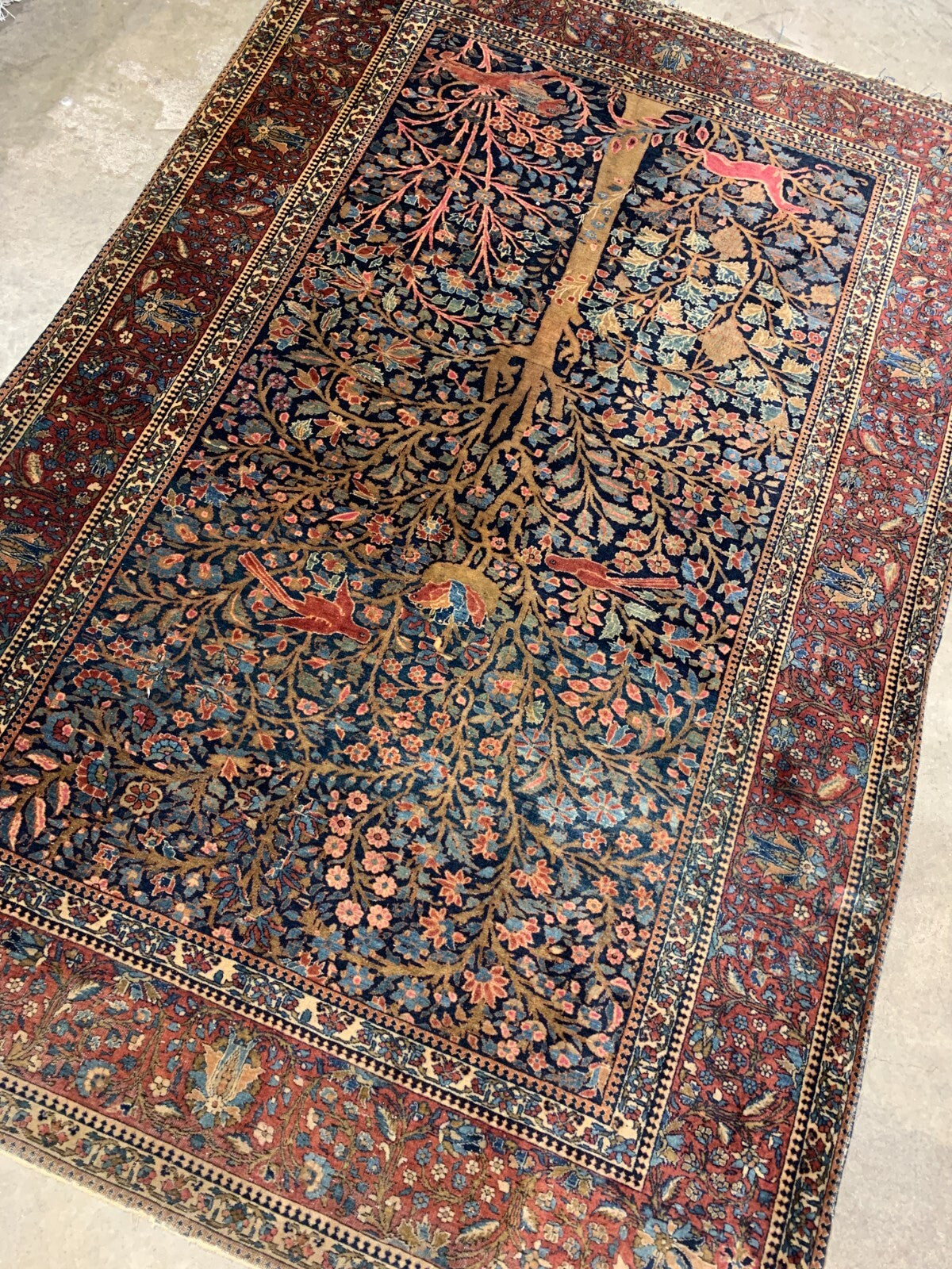 Collector Item -  4'3"x6'2" Antique Pre-1900 Fine Wool Mohtashame Kashane Rug