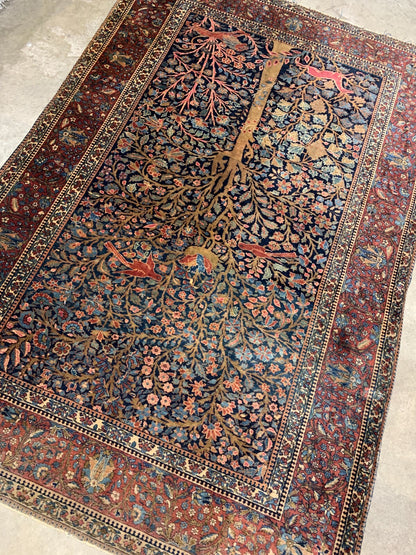 Collector Item -  4'3"x6'2" Antique Pre-1900 Fine Wool Mohtashame Kashane Rug