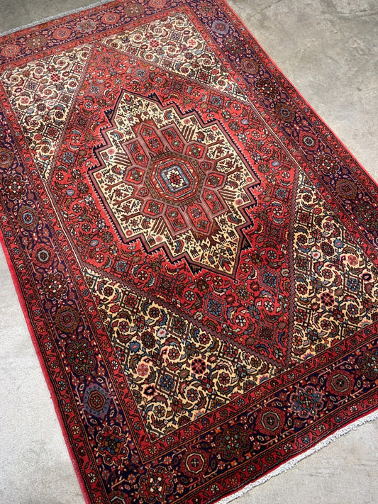 4'1"x6'3" Hand-Knotted 100% Wool Pile Bijare Gholtoghe Carpet - Area Rug