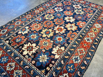 Collector Item -  4'x6'3" Antique Hand-Knotted 100% Wool Pile Kazak Rug