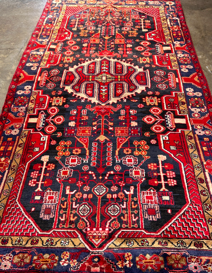 5'0" x 9'5" Hand-Knotted 100% Lamb Wool Pile Hamadane Area Rug- Carpet