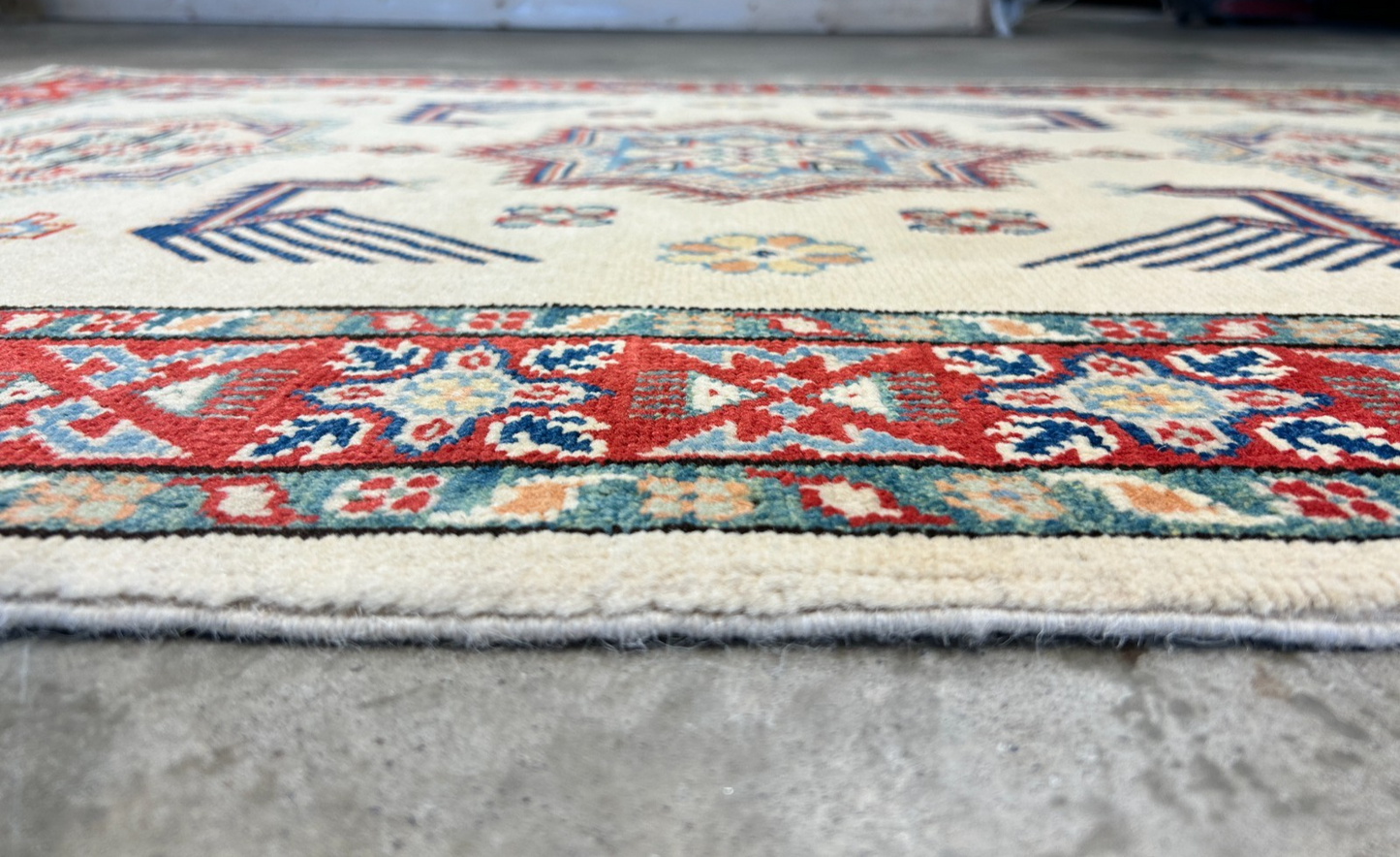 3'5"x4'9" Fine Hand-Knotted 100% Wool Pile Kazak Rug
