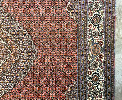 6'10"x10'1" Fine Hand-Knotted Wool & Silk Blend Tabrize Mahi Carpet - Area Rug