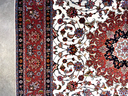 6'2"x9'3" Fine Hand-Knotted Wool & Silk Blend Tabrize Carpet - Area Rug