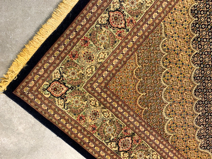 4'1"x6'6" Very Fine Hand-Knotted Wool & Silk Blend Tabrize Mahi Carpet -  Rug