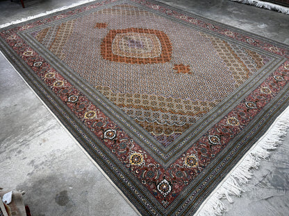 8'4"x11' Hand-Knotted Silk & Wool Tabrize Fish Style  Rug - Carpet