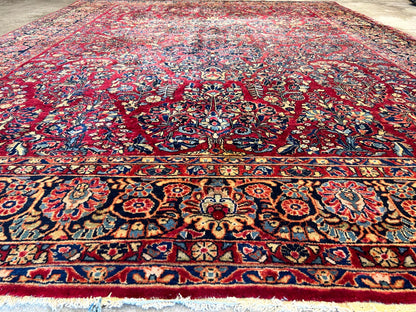 9'3"x12'7" Antique Fine Lamb Wool Sarouke Rug Hand-knotted Carpet