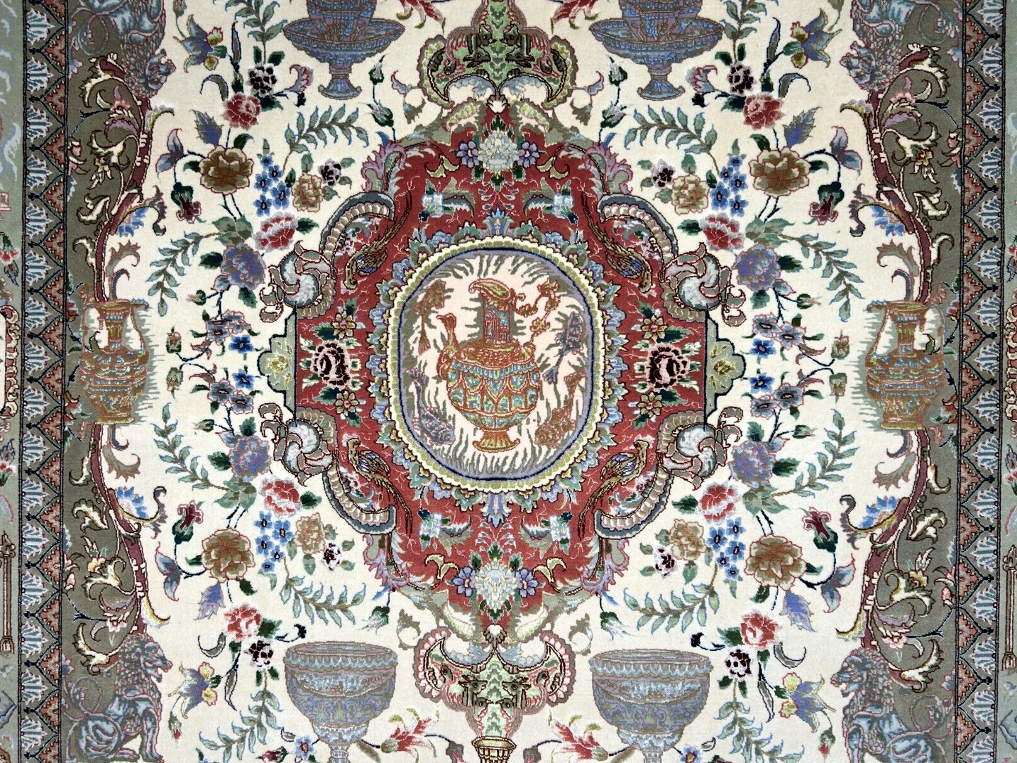 6'6"x10'2" Extra-Fine Hand-Knotted Wool & Silk Blend Tabrize Carpet - Area Rug