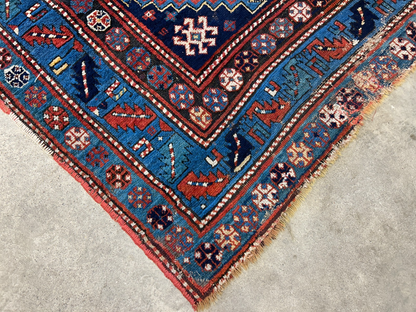 4'1"x7'2" Antique Hand-Knotted 100% Wool Pile Kazak Caucasian Area Rug - Carpet