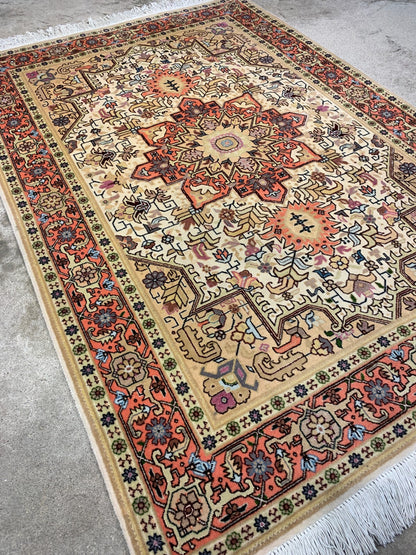 3'4"x4'10'' Hand-Knotted Silk & Wool  Pile Tabrize Area Rug