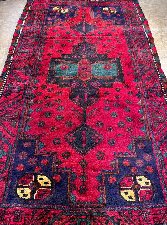 4'10" x 8'10" Hand-Knotted 100% Wool Pile Hamadane Area Rug - Carpet