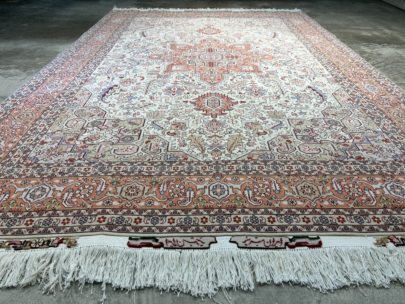 6'7"x9'10" Fine Hand-Knotted Wool & Silk Blend Tabrize Herize Carpet - Area Rug