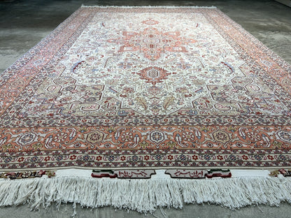 6'7"x9'10" Fine Hand-Knotted Wool & Silk Blend Tabrize Herize Carpet - Area Rug
