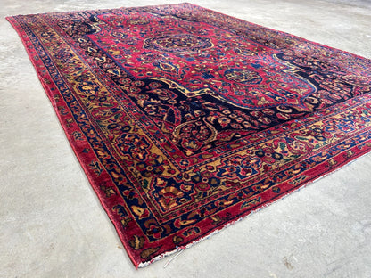 4'5"x6'6" Rare Antique Hand-Knotted 100% Wool Pile Sarouke Area Rug - Carpet