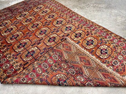 3'10"x6' Antique Hand-Knotted 100% Wool Pile Turkman Bokhara Rug