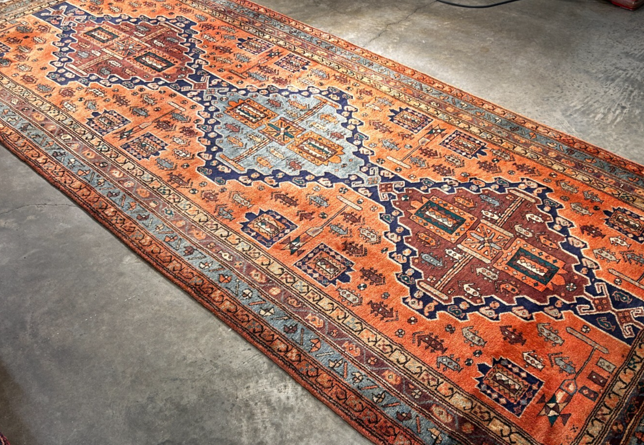 4'8" x 11'0" Hand-Knotted 100% Wool Pile Hamadane Area Rug - Carpet