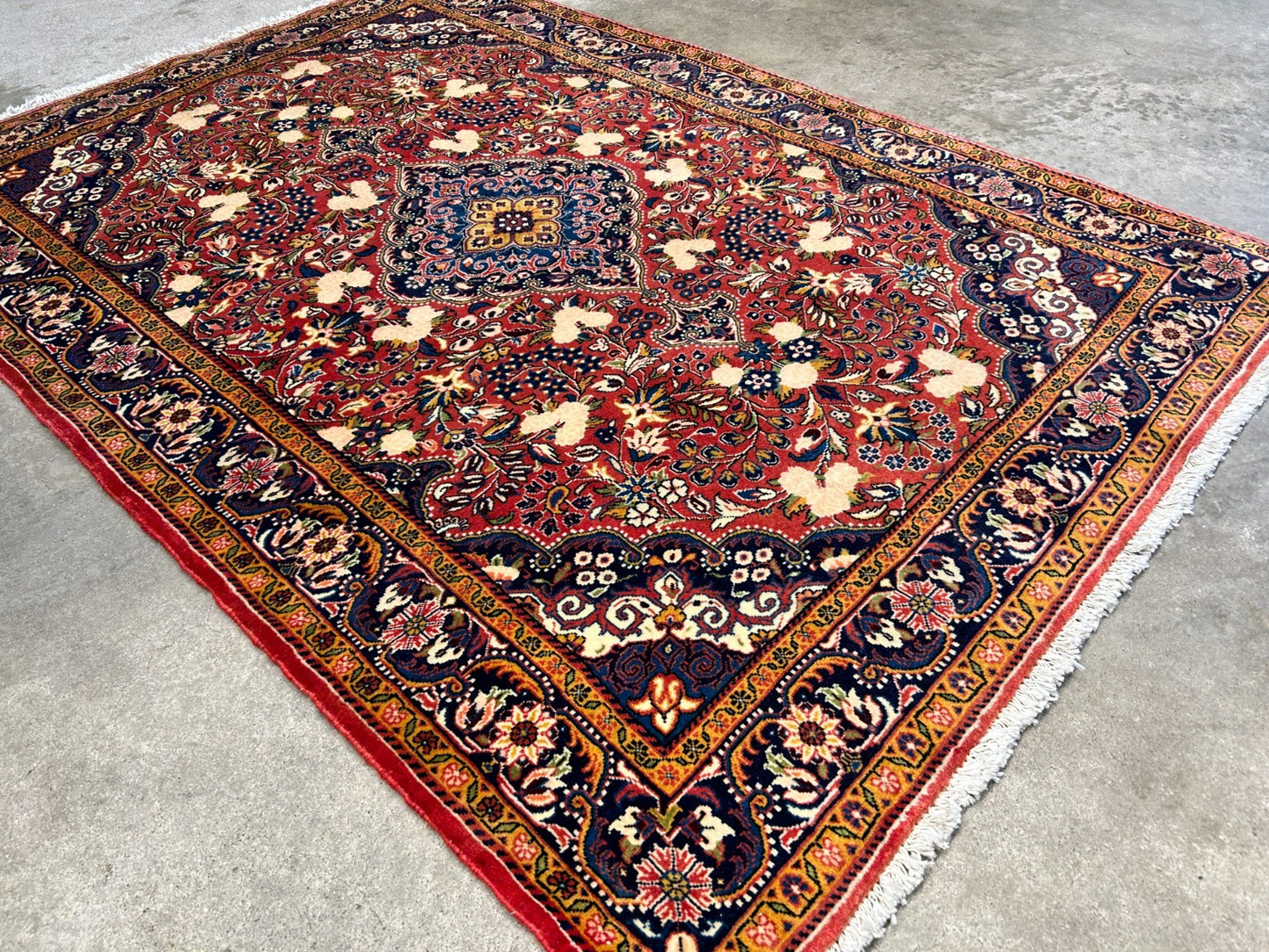 Rare Antique _ 3'4"x4'9" Hand-Knotted 100% Wool Pile Sarouke Josan Area Rug