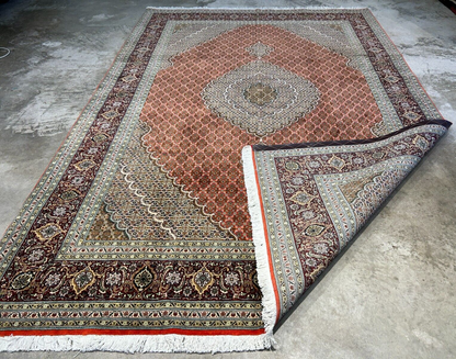 6'6"x9'6" Fine Hand-Knotted Wool & Silk Blend Tabrize Mahi Carpet - Area Rug