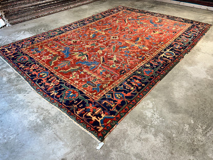 Collector Item - 9'x12'4" Antique Fine Wool Herize Serapy Hand-Knotted Rug