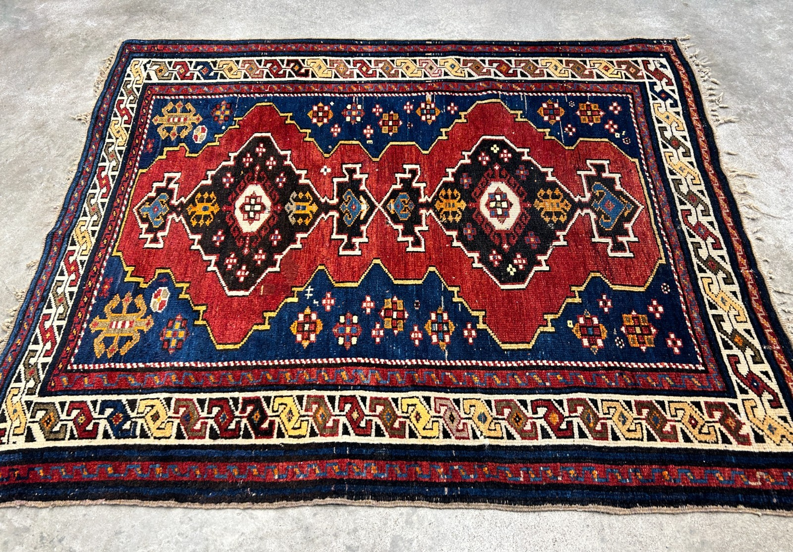 3'6"x4'1" Antique Hand-Knotted 100% Wool Pile Caucasian Rug
