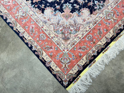 6'7"x10'2" Fine Hand-Knotted Wool & Silk Blend Tabrize Carpet - Area Rug